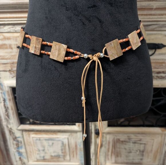 Hand Crafted Accessories - Bohemian Mother Of Pearl Beaded Tie Belt, Women